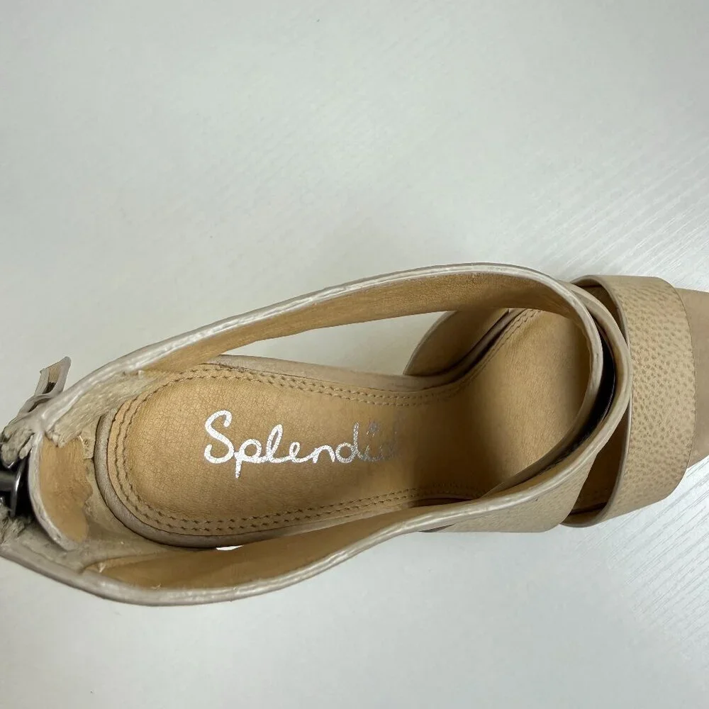 EUC Splendid Danett Cross Strap Pebbled Leather Sandals Black Heel